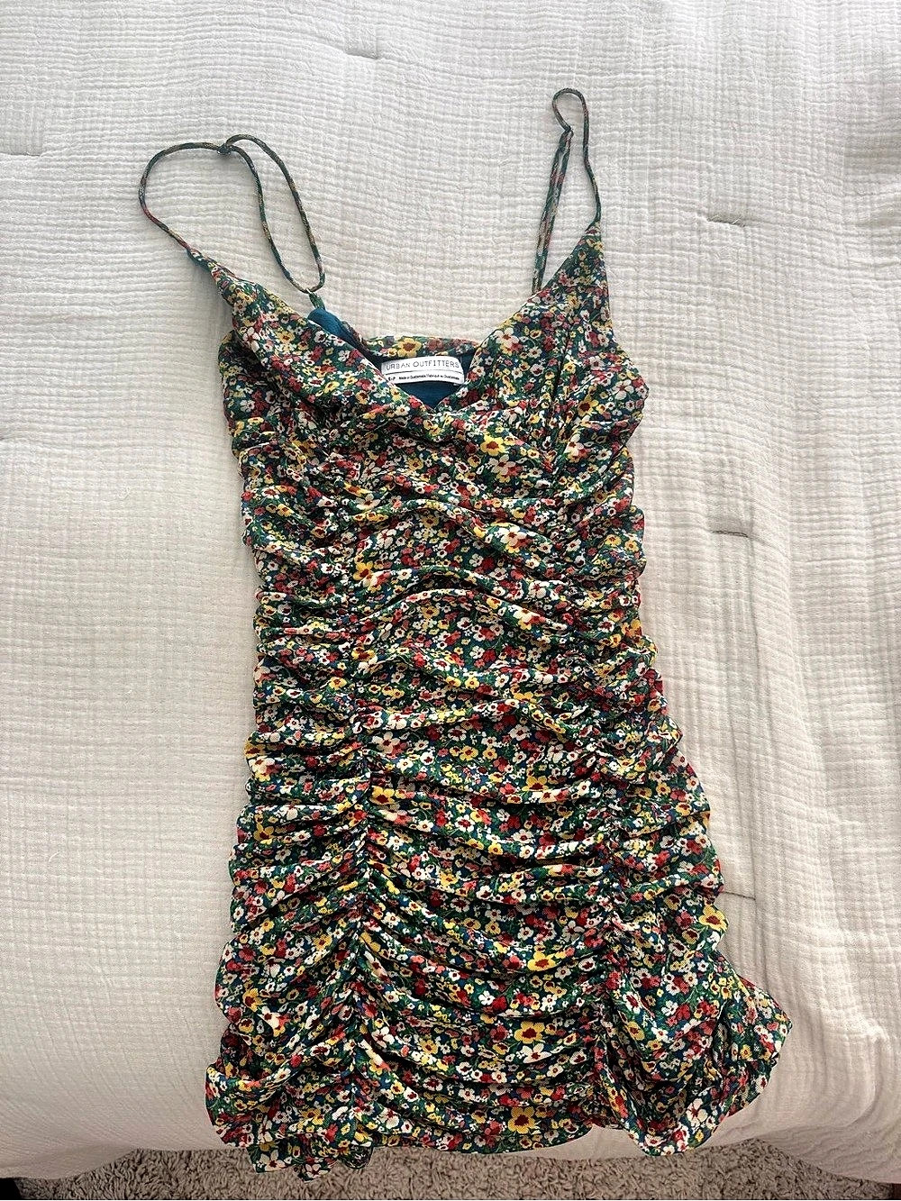 Urban Outfitters ruched floral mini dress size small